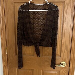 Brown Sheer Tie-Front Top